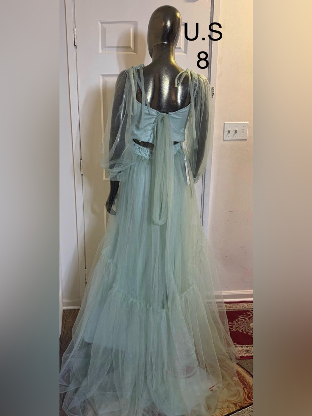 Sheer Layered Tulle Maxi Skirt in Light Mint